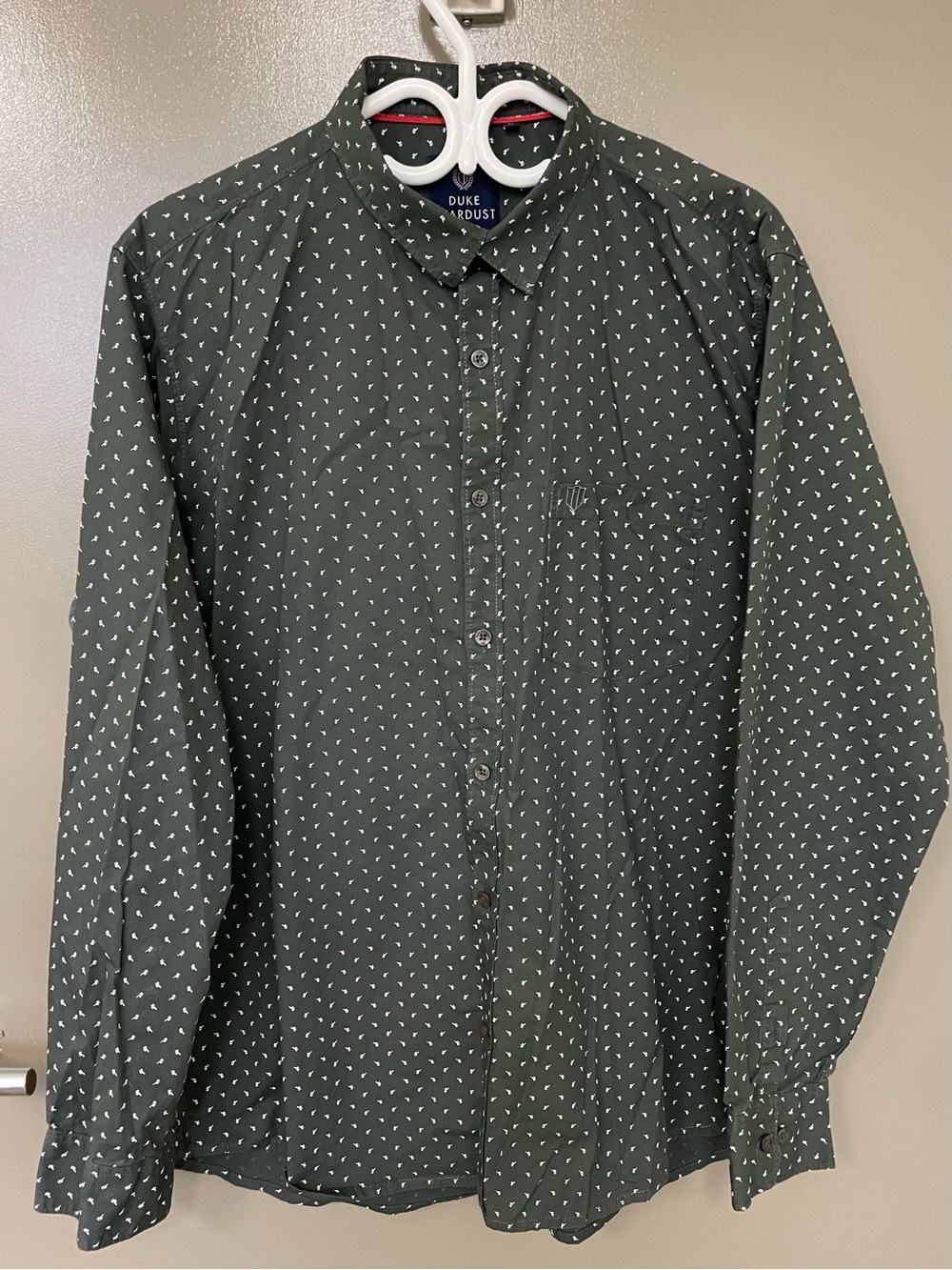 Duke Stardust Dark Green Micro-Print Cotton Button-Up Shirt - L (44)